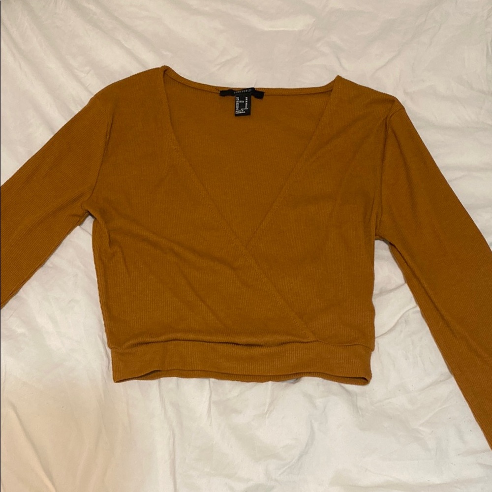 Forever 21 Brown Crop Wrap Blouse